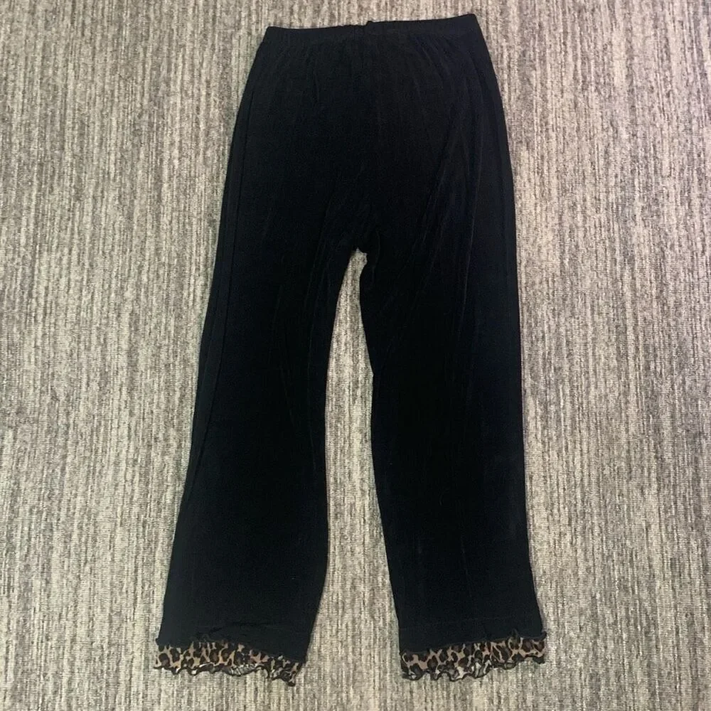 Womens Medium Pull On Pants Black Animal Print Trim‎ Stretch Made in USA NWOT